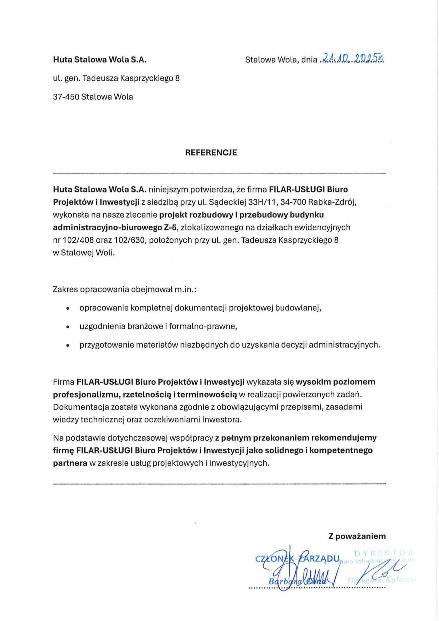 Referencje od Huta Stalowa Wola